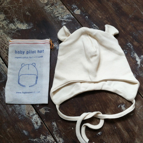 Fog Linen Work organic cotton pilot baby hat Mr Kitly